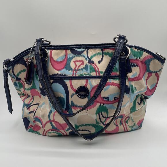 COACH IKAT SCRIBBLE MULTICOLOR LARGE TOTE HANDBAG PURSE C1373-F24444 - Picture 1 of 8